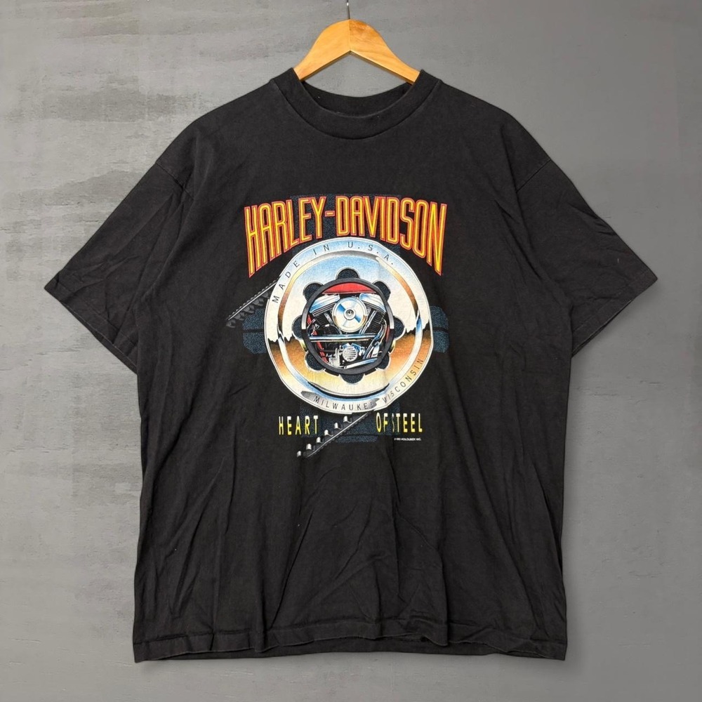 Vintage Harley Davidson Shirt 90s Black 1993 Heart of Steel Single Stitch XL